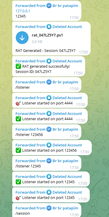 Fox Stealer payload generation and listener setup via Telegram