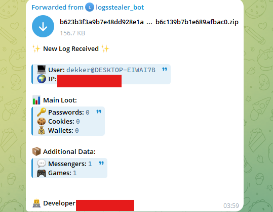 Hexo Stealer password-protected log structure with IntellX.txt