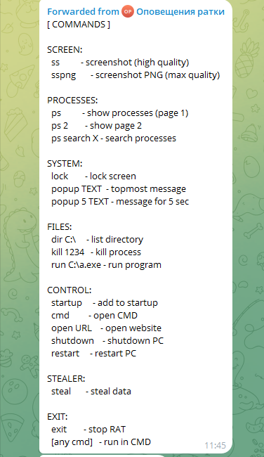 Naytilyss RAT updated command set after development iteration
