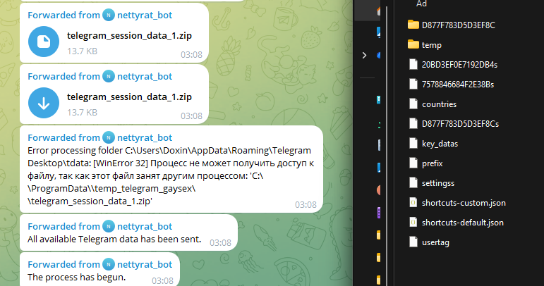 NettyRat Telegram session theft - tdata exfiltration