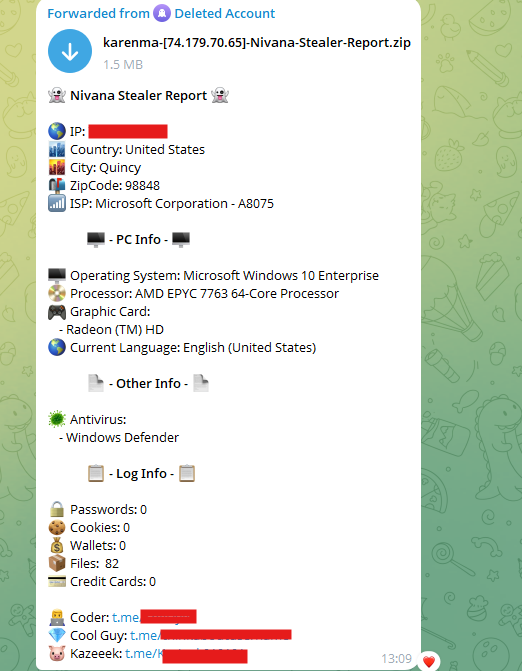 Nivana Stealer victim report