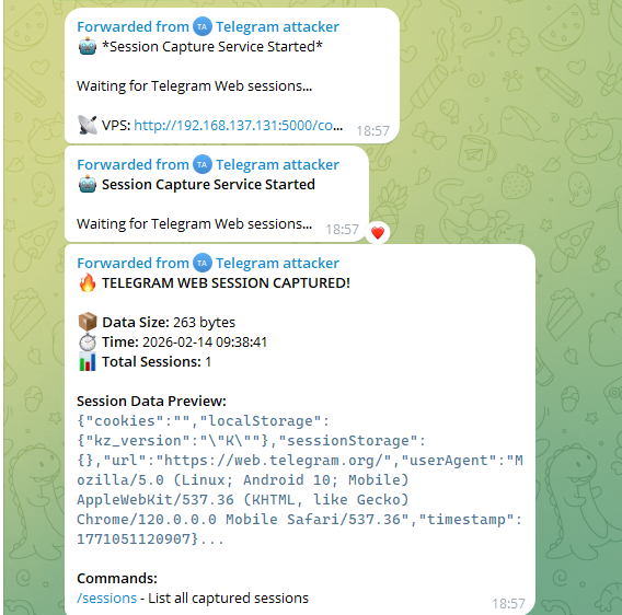 Telegram session stealer first capture - empty cookies