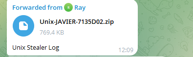 Unix Stealer ZIP log archive sent to Telegram bot
